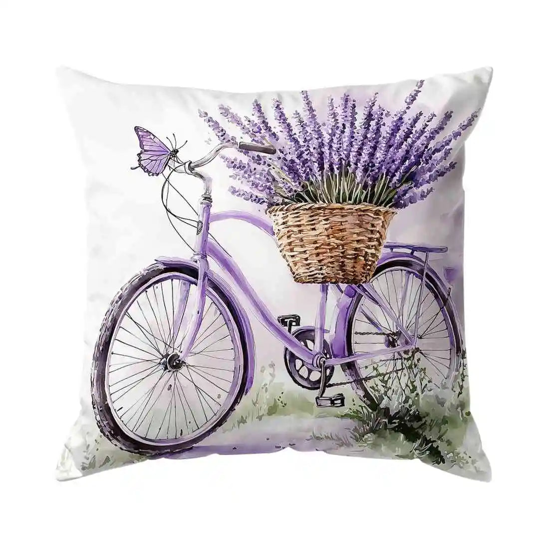 Fantasy Lavender Bicycle Print Cushion Cover Decorative Pillowcase | Wovetsa