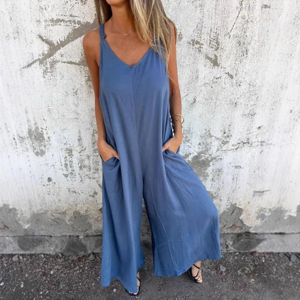 V-Neck Sleeveless Wide-Leg Jumpsuit | Wovetsa