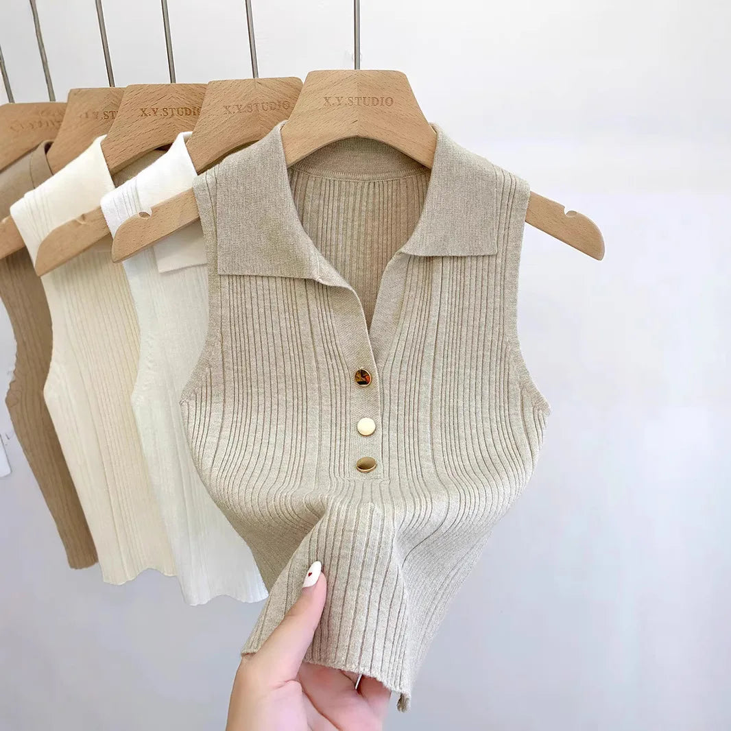 Gold Button Knit Sweater Vest | Wovetsa