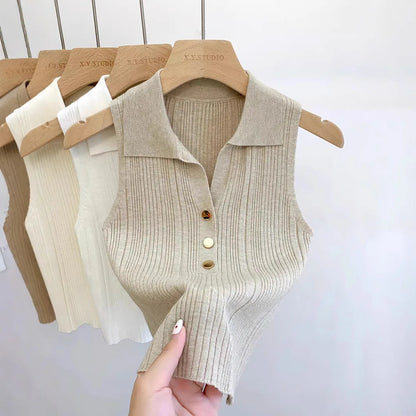Gold Button Knit Sweater Vest | Wovetsa