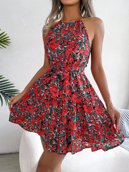 Floral Ruffle Halter Mini Dress | Wovetsa
