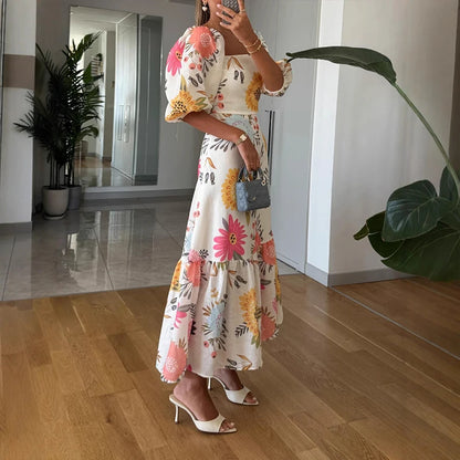 Square Neck Puff Sleeve A-Line Midi Dress | Wovetsa