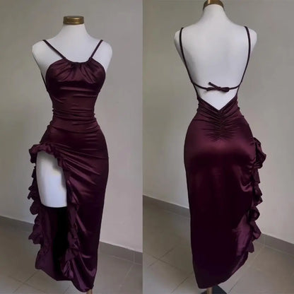 Y2K Asymmetric Halter Maxi Dress | Wovetsa