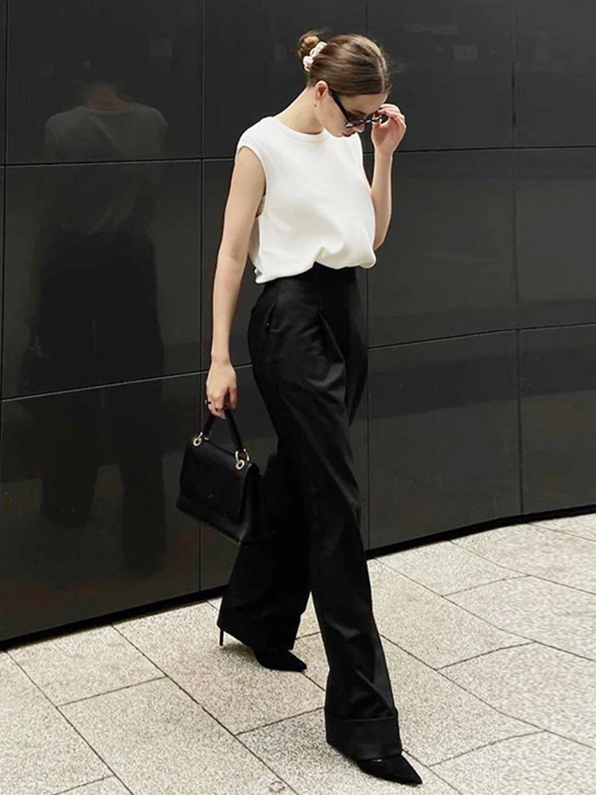 High-Waist Wide-Leg Office Trousers | Wovetsa