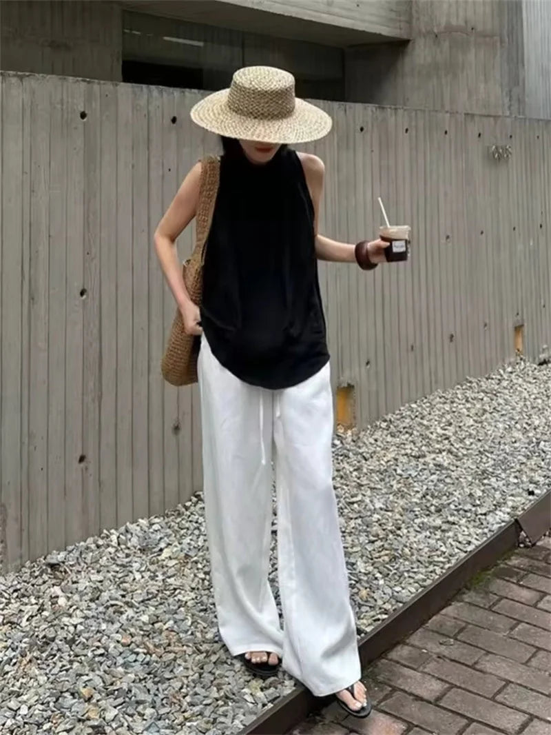 White Linen Wide-Leg Pants | Wovetsa