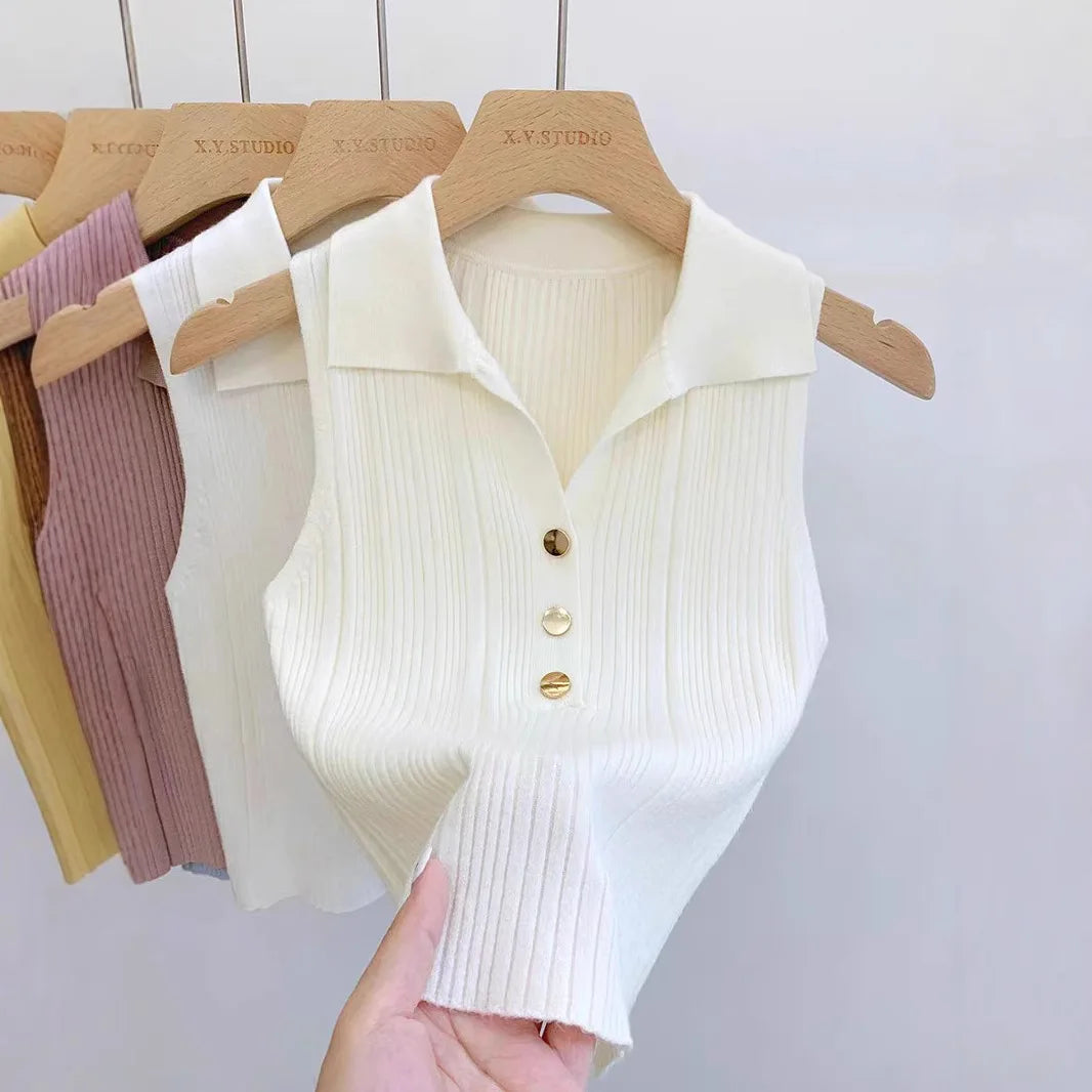 Gold Button Knit Sweater Vest | Wovetsa