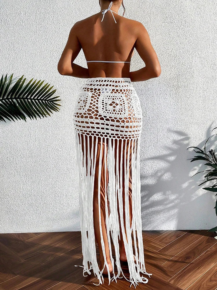 Crochet Tassel Beach Cover-Up Maxi Skirt | Wovetsa