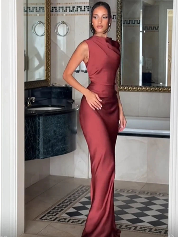 Ruched Waist Satin Fishtail Evening Gown | Wovetsa