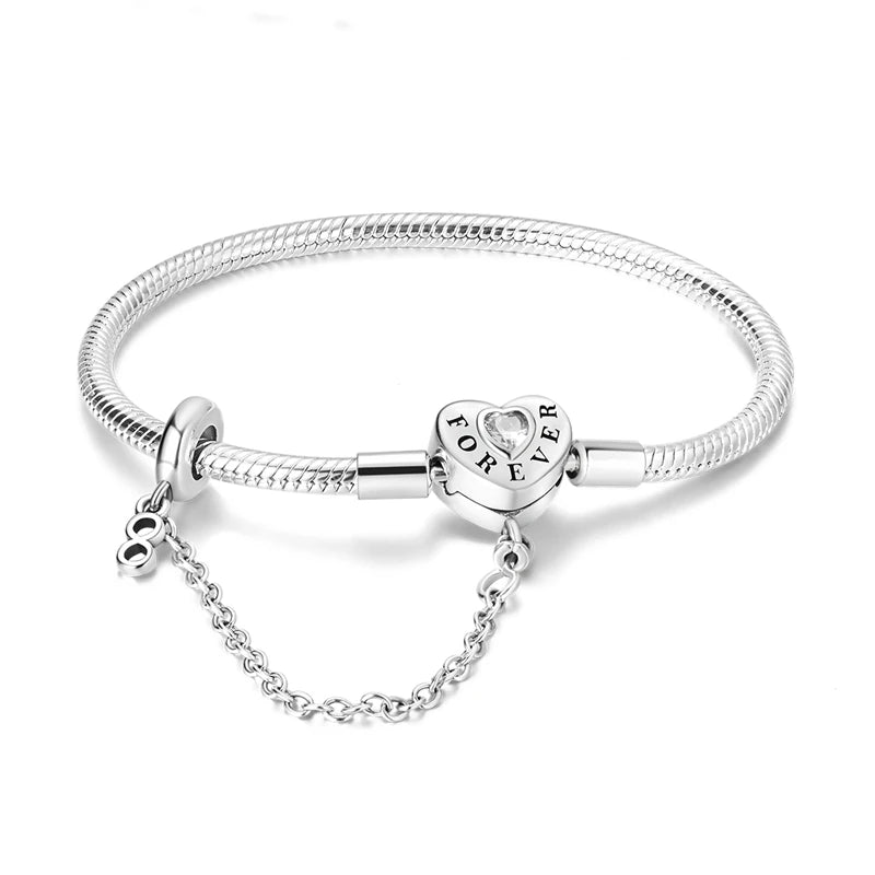 S925 Silver Heart Zircon Charm Bracelet | Wovetsa