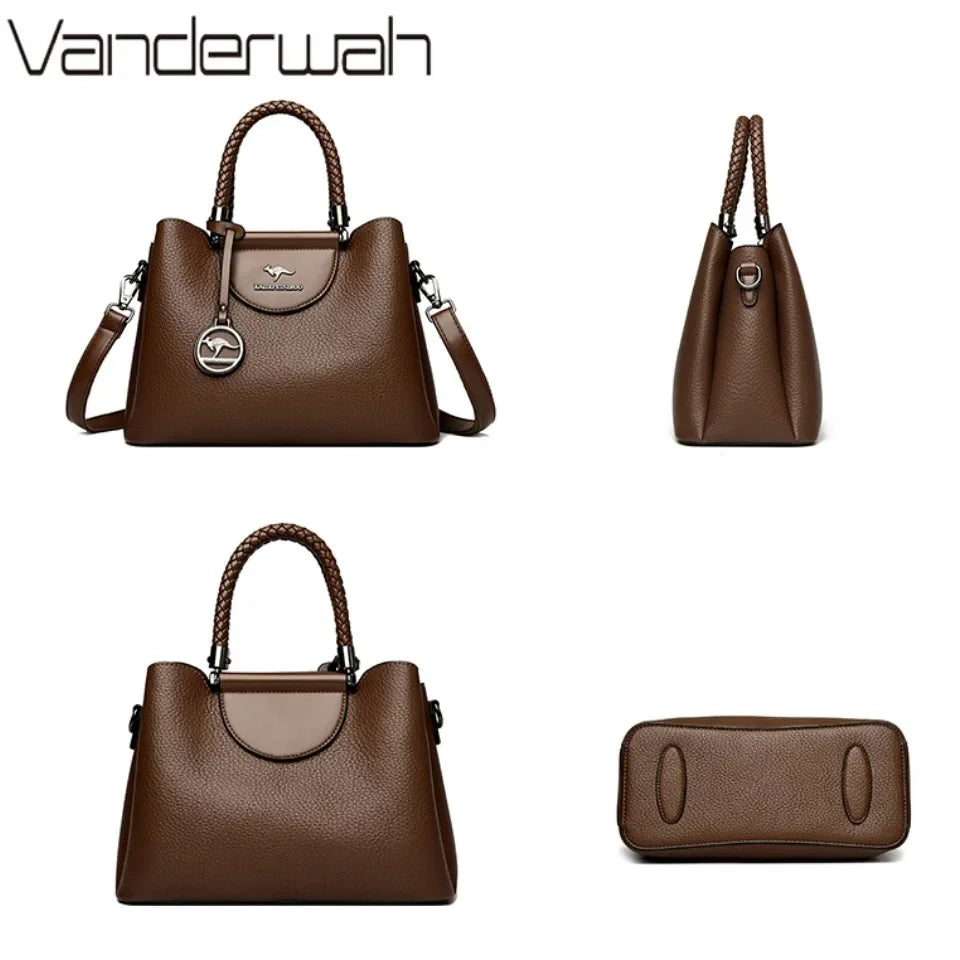 3-Layer PU Leather Tote Shoulder Bag | Wovetsa