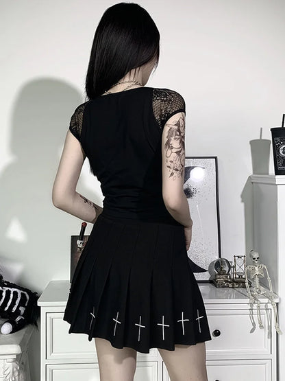 Gothic Mesh Lace Bandage Bodycon Top | Wovetsa