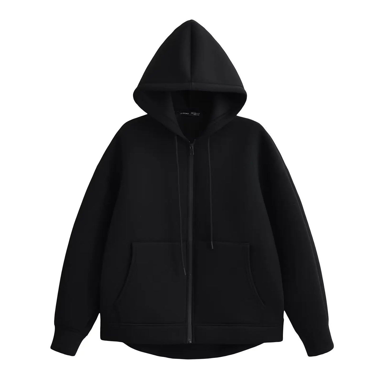 HH Autumn Women Gray Jacket With Hood Long Sleeve Big Pocket Zipper Jacket Coat Woman Loose Casual Outerwear Coat Tops