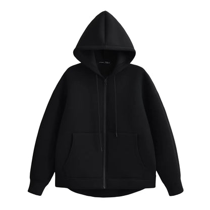 HH Autumn Women Gray Jacket With Hood Long Sleeve Big Pocket Zipper Jacket Coat Woman Loose Casual Outerwear Coat Tops