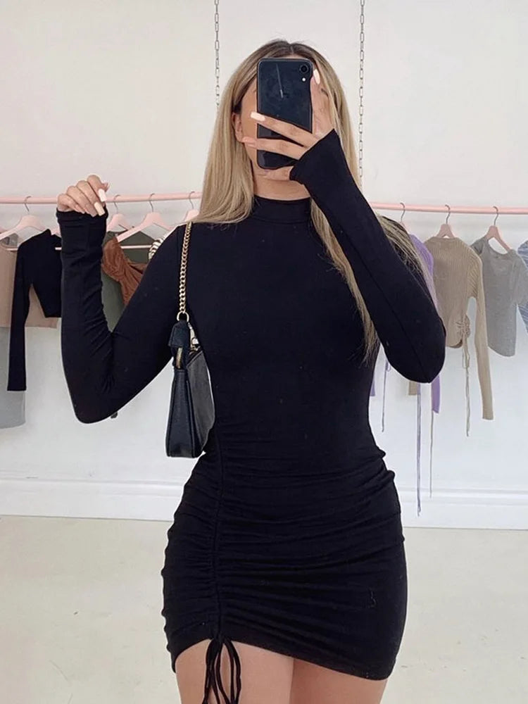 Ruched Turtleneck Bandage Bodycon Mini Dress | Wovetsa