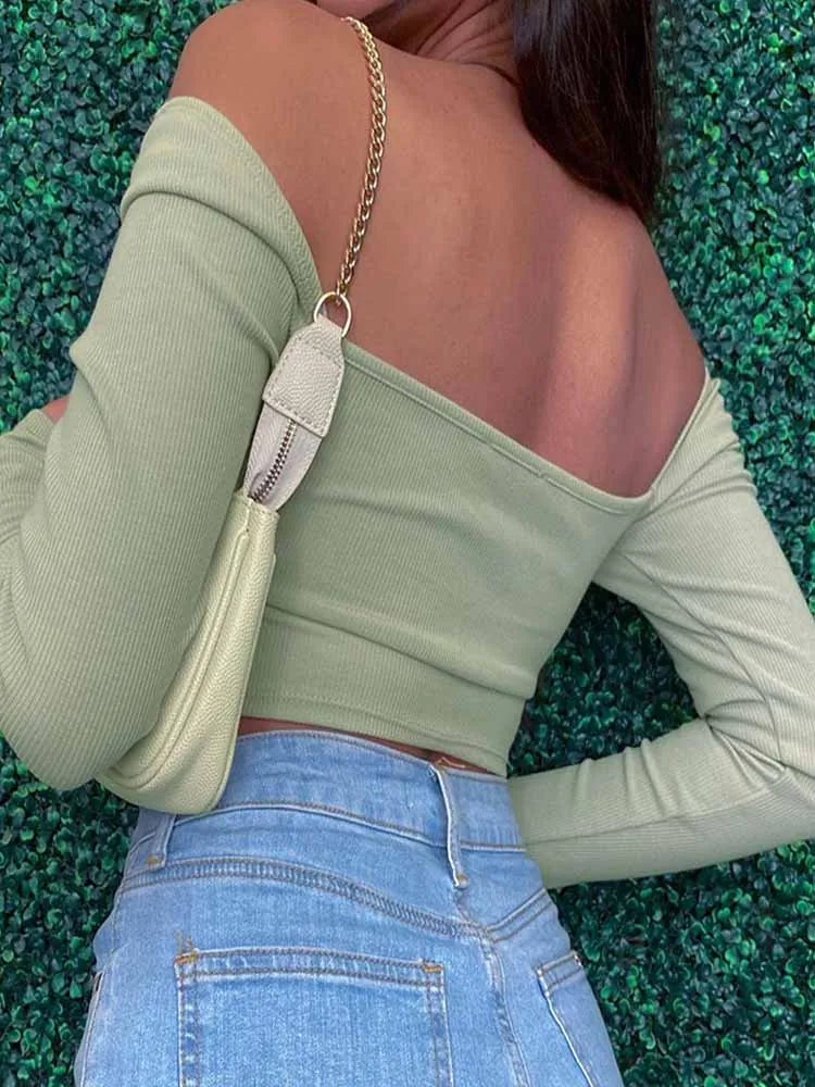 Hollow-Out V-Neck Long Sleeve Crop Top | Wovetsa