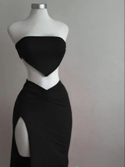 Strapless Crop Top & Split Midi Skirt Set | Wovetsa