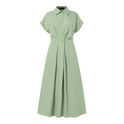 Short Sleeve Button-Down A-Line Midi Dress | Wovetsa
