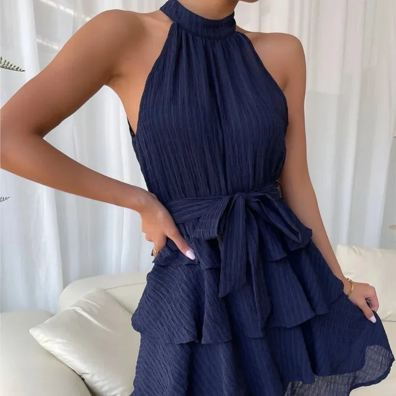 Halter Neck A-Line Mini Dress | Wovetsa