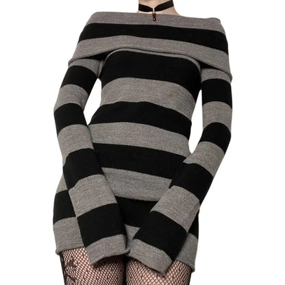 Striped Off-Shoulder Bodycon Mini Dress | Wovetsa