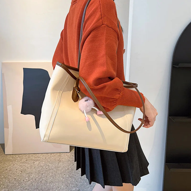 Korean PU Leather Shoulder Tote | Wovetsa