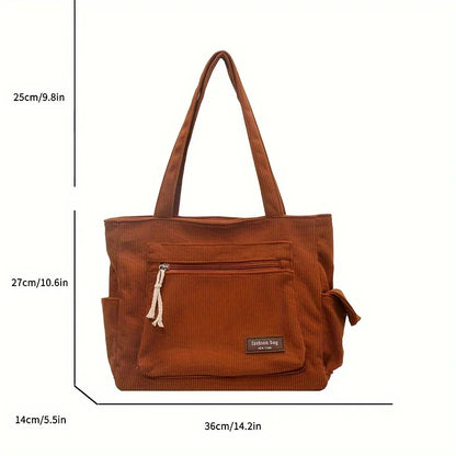 Solid Corduroy Tote Bag with Interior Pocket | Wovetsa