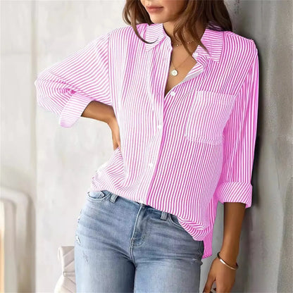 Autumn Striped Shirt for Women Long-Sleeved Lapel Single-Breasted Casual Shirts Elegant and Stylish Women's Commuter Shirt