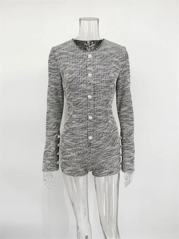 Tweed Long Sleeve Romper | Wovetsa