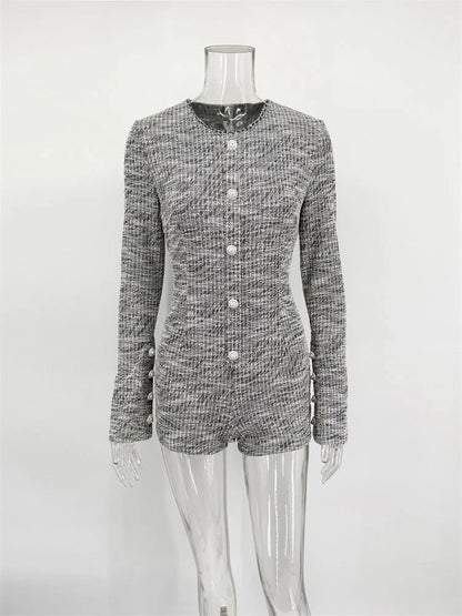Tweed Long Sleeve Romper | Wovetsa