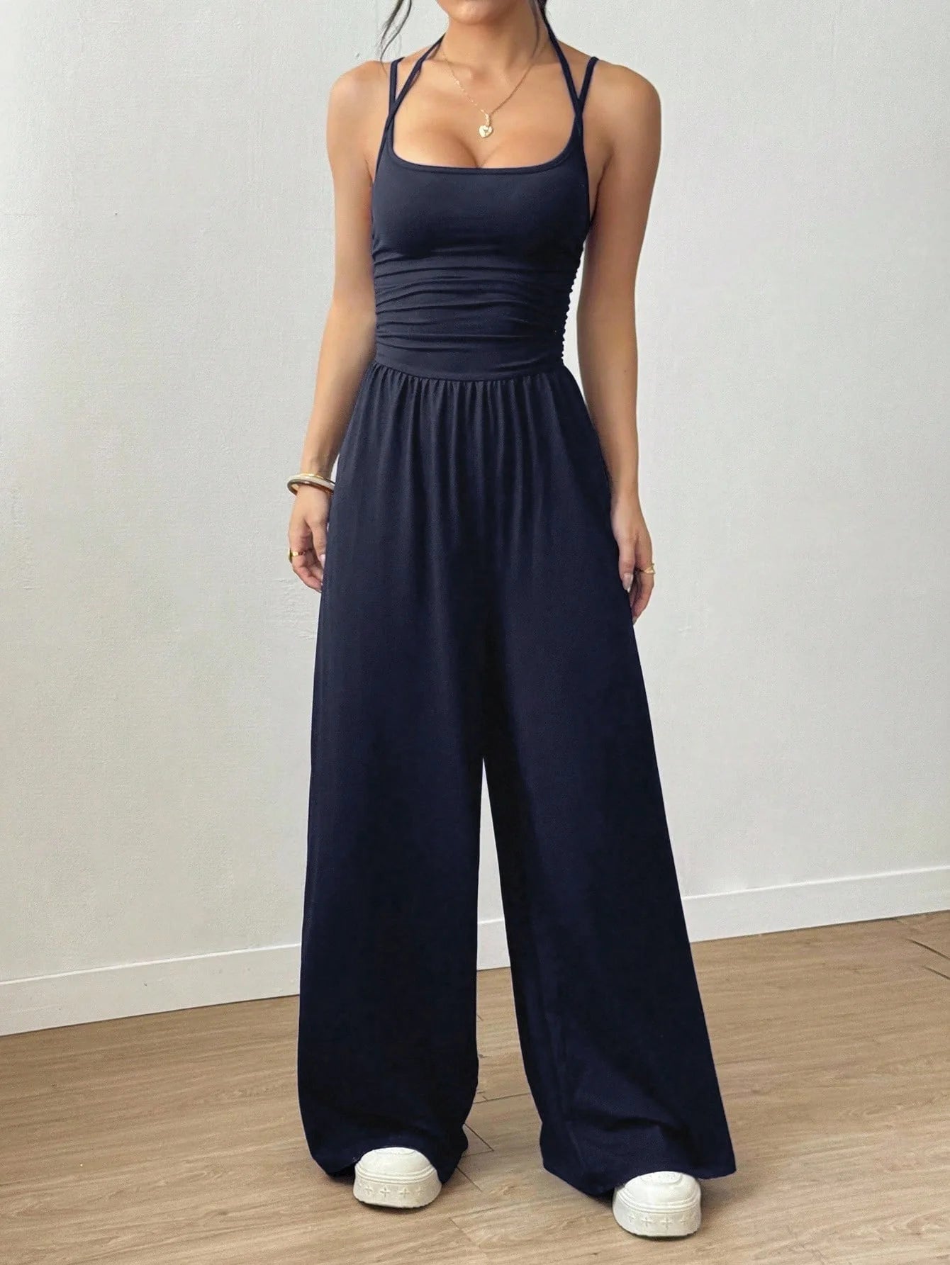 Women's Wide Leg Jumpsuit Casual Summer Sleeveless Suspender Loose Fit One Piece Outfit