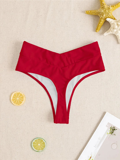 High Waist High-Leg Cut Bikini Bottom | Wovetsa