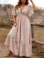Plus Size Paisley Print Butterfly Sleeve Maxi Dress | Wovetsa