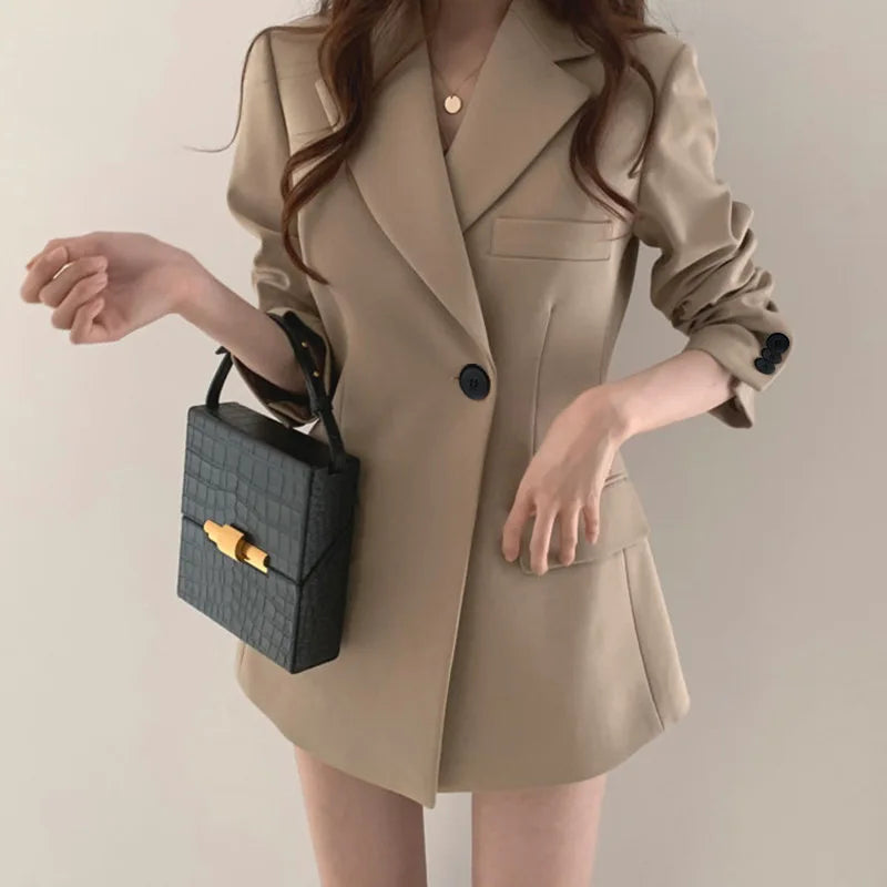 Casual Long Sleeve Suit Jacket Blazer Office Lady Spring Autumn Fashion Elegant Solid Outerwear Coat For Women 2023 Female