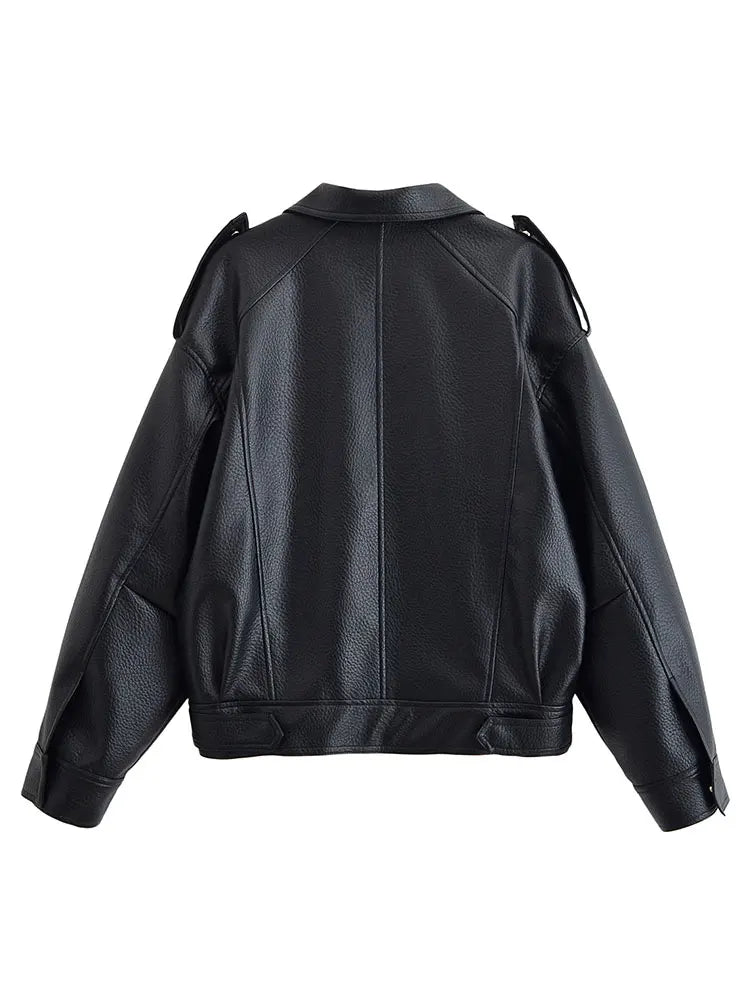 HH Autumn Pu Leather Jacket For Women Fashion High Street Overcoat Jackets Long Sleeve Zipper Coats Winter Casual Lady Outwear