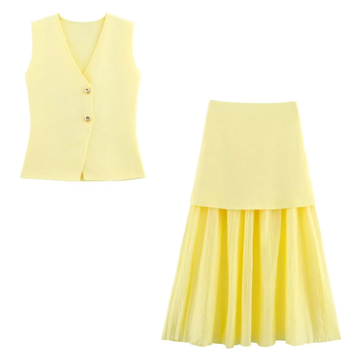 Women's Knit V-Neck Vest & Long Skirt Two Piece Set | Wovetsa