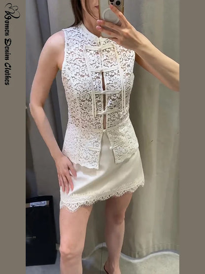 Lace Hollow Out Sleeveless Vest Top | Wovetsa
