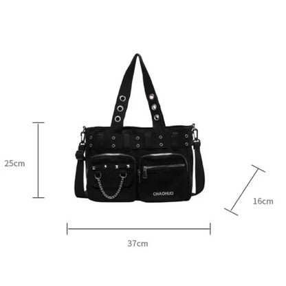 Chain & Rivet Nylon Shoulder Bag | Wovetsa