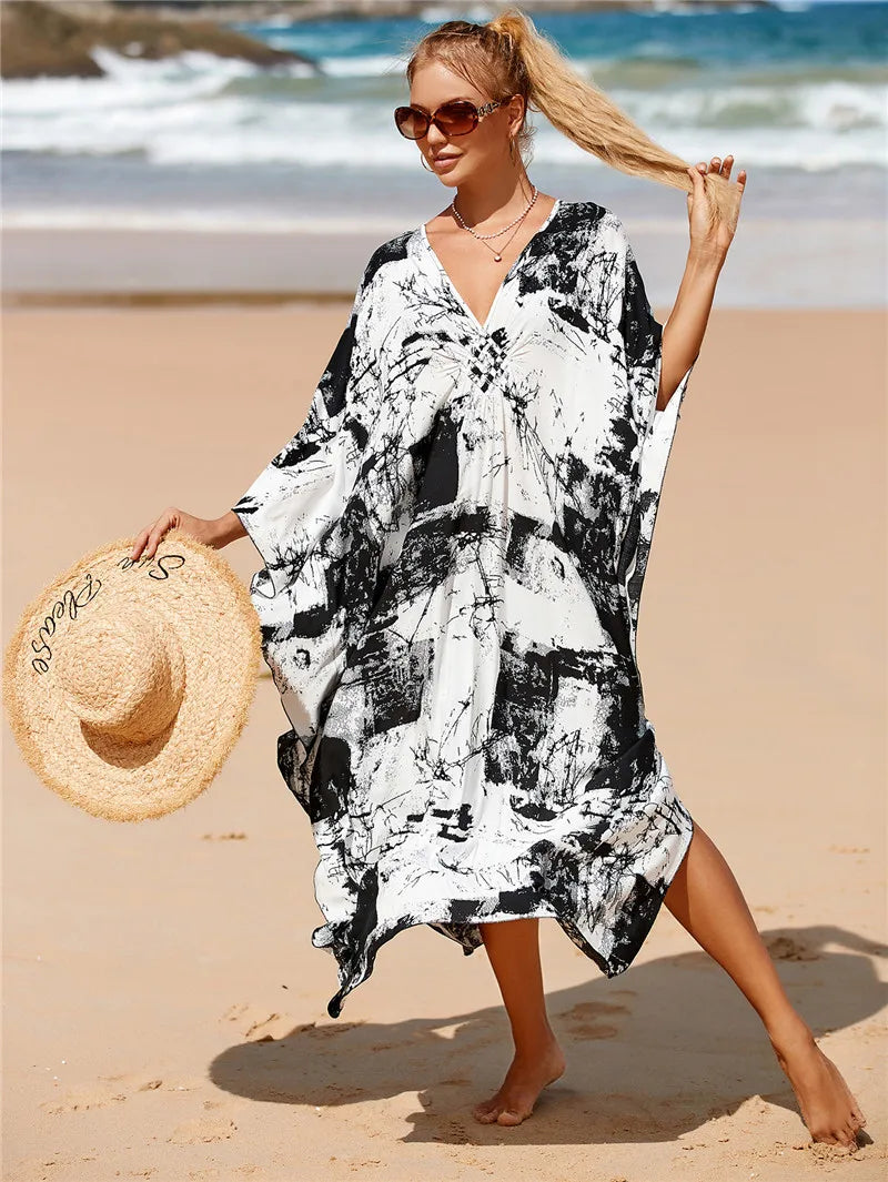 Animal Print Kaftan Beach Cover-Up Dress | Wovetsa