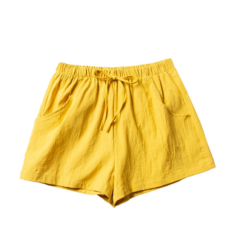 High Waist Cotton Linen Shorts | Wovetsa