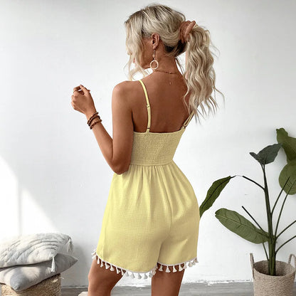 Loose Solid Short Romper | Wovetsa