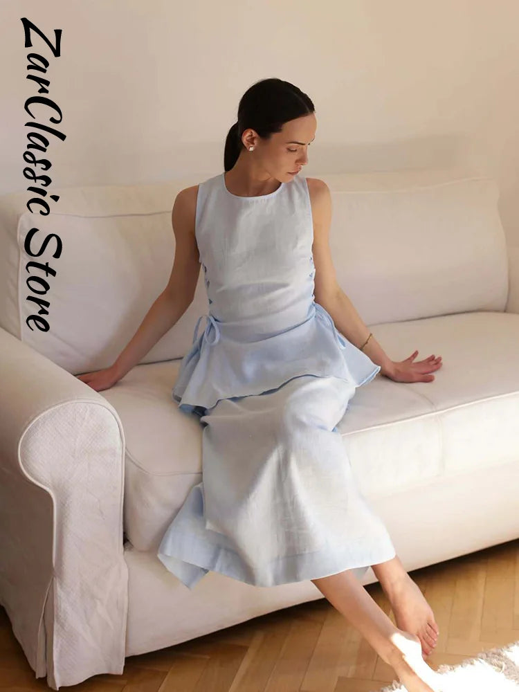 Linen Tank Top & Maxi Skirt Two Piece Set | Wovetsa