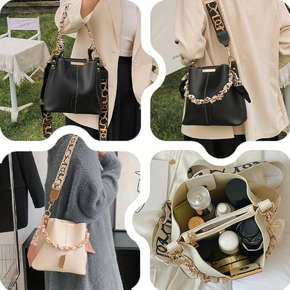 PU Leather Bucket Bag with Chain & Scarf Strap | Wovetsa