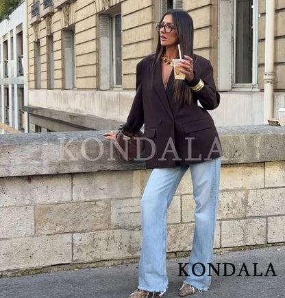 Double Breasted Notched Lapel Blazer | Wovetsa