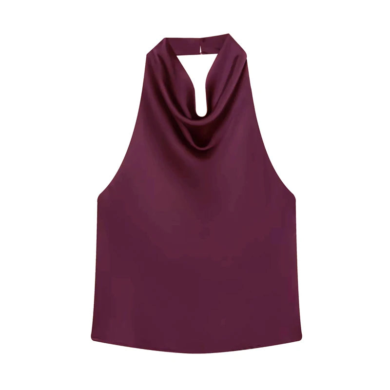 Satin Halter Backless Camisole Top | Wovetsa