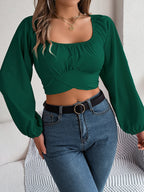 Women's Square Neck Crop Shirt with Bow Tie Back | Wovetsa