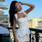 Square Neck Printed Corset Mini Dress | Wovetsa