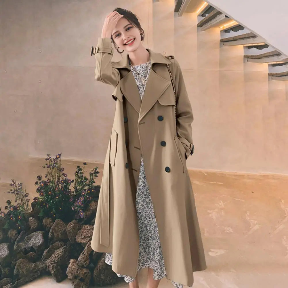 Women's Double-Breasted Long Trench Coat | Wovetsa
