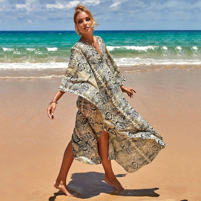 Animal Print Kaftan Beach Cover-Up Dress | Wovetsa