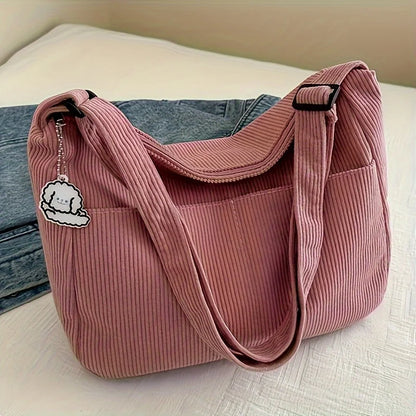 Corduroy Half-Moon Shoulder Bag with Hat Patch | Wovetsa