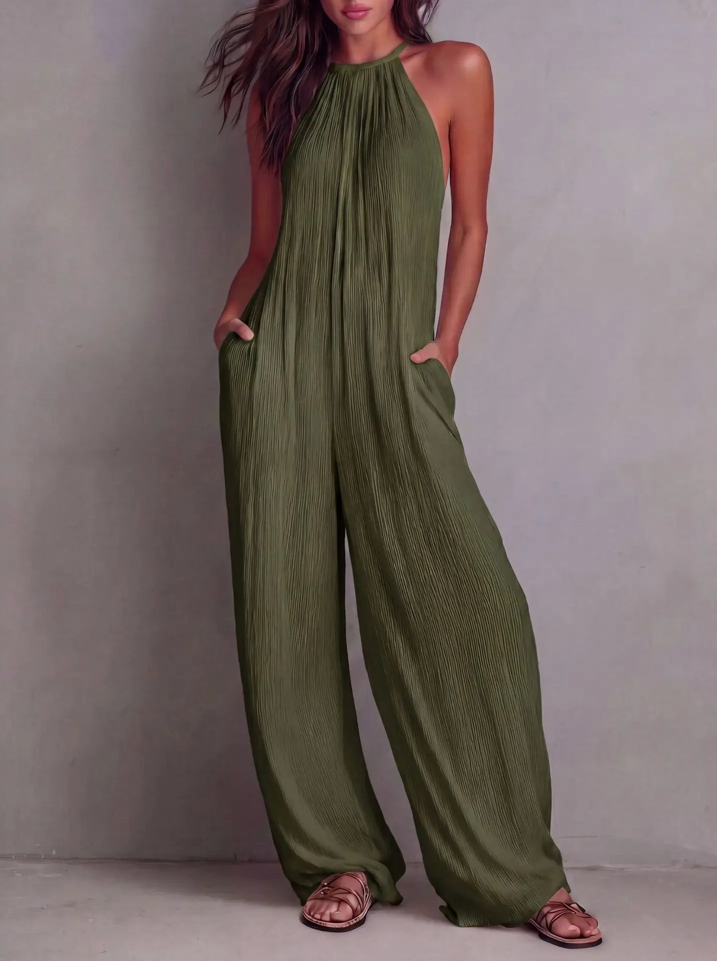 Halter Neck Wide Leg Jumpsuit | Wovetsa