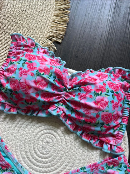 Ruffle Flower Print Bikini Set | Wovetsa